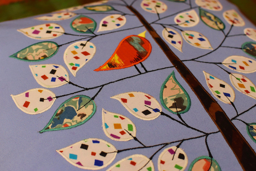 Bleu de France Tree of Life Bird Decorative Pillow Cover Cotton Applique 18x18"