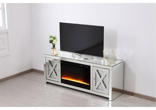 59"Crystal Mirrored Tv Stand With Crystal Insert Fireplace
