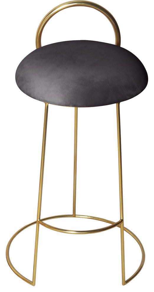 Ring Velvet Upholstered Counter Height Stool with Durable Iron Frame, Gray, Gold Finish