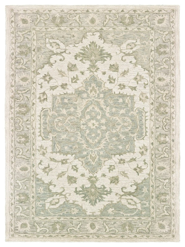 9" x 12" Green and Cream Medallion Area Rug