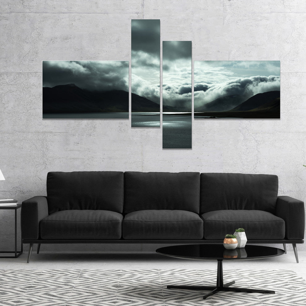 Stormy Iceland in the Summer, Seashore Canvas Art Print, 60"x32", 4 panels