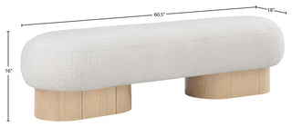 Robertson Boucle Fabric Upholstered Bench, Cream, Natural Oak Finish