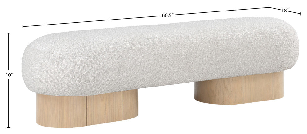 Robertson Boucle Fabric Upholstered Bench, Cream, Natural Oak Finish
