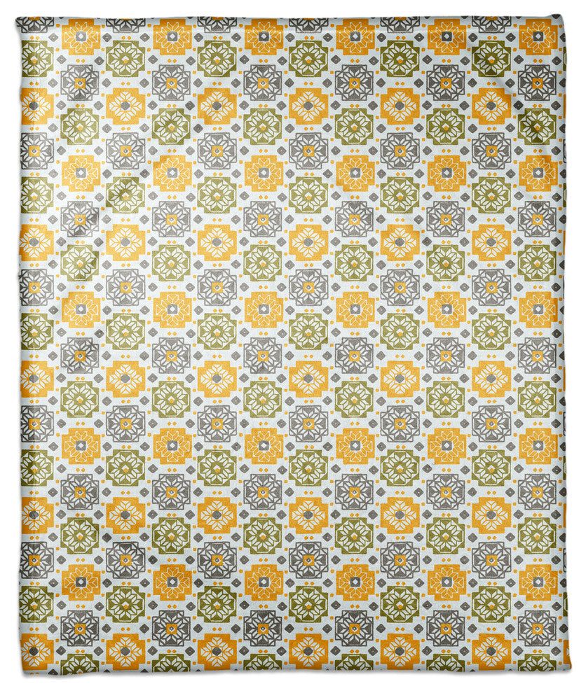 Square Flowers in Yellow Fleece Blanket