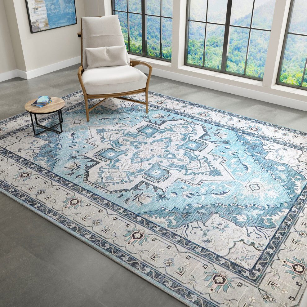 Amer Rugs Myra Shantalle MYR-2 Blue Power-loomed - 2'8" X 10' Runner Area Rug