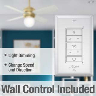 Hunter 44" Hepburn Modern Brass Ceiling Fan With Light Kit and Wall Control