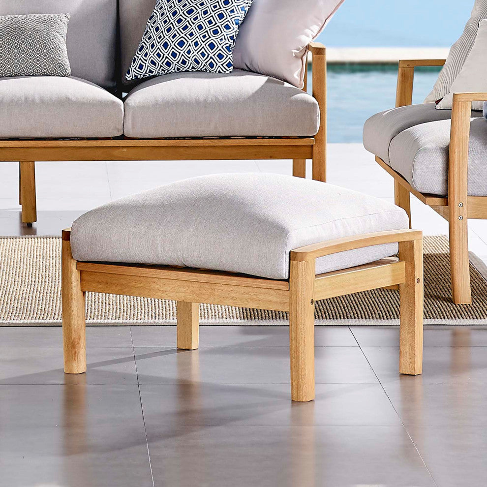 Lounge Chair Ottoman, Wood, Brown Natural Gray, Modern, Outdoor Patio Cafe