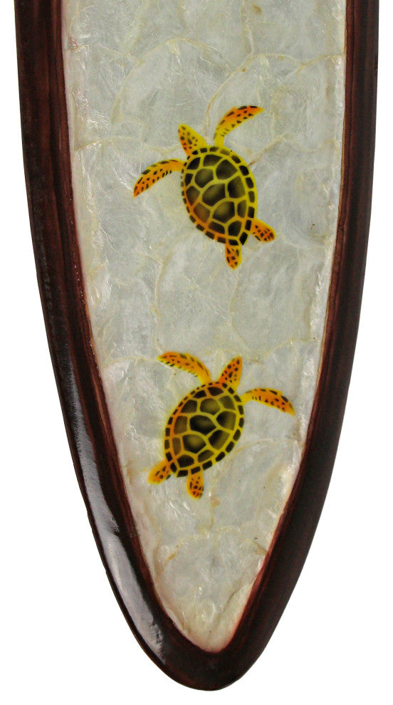 31 In Wood And Capiz Four Turtles Hand Carved Decorative Surfboard Wall Decor