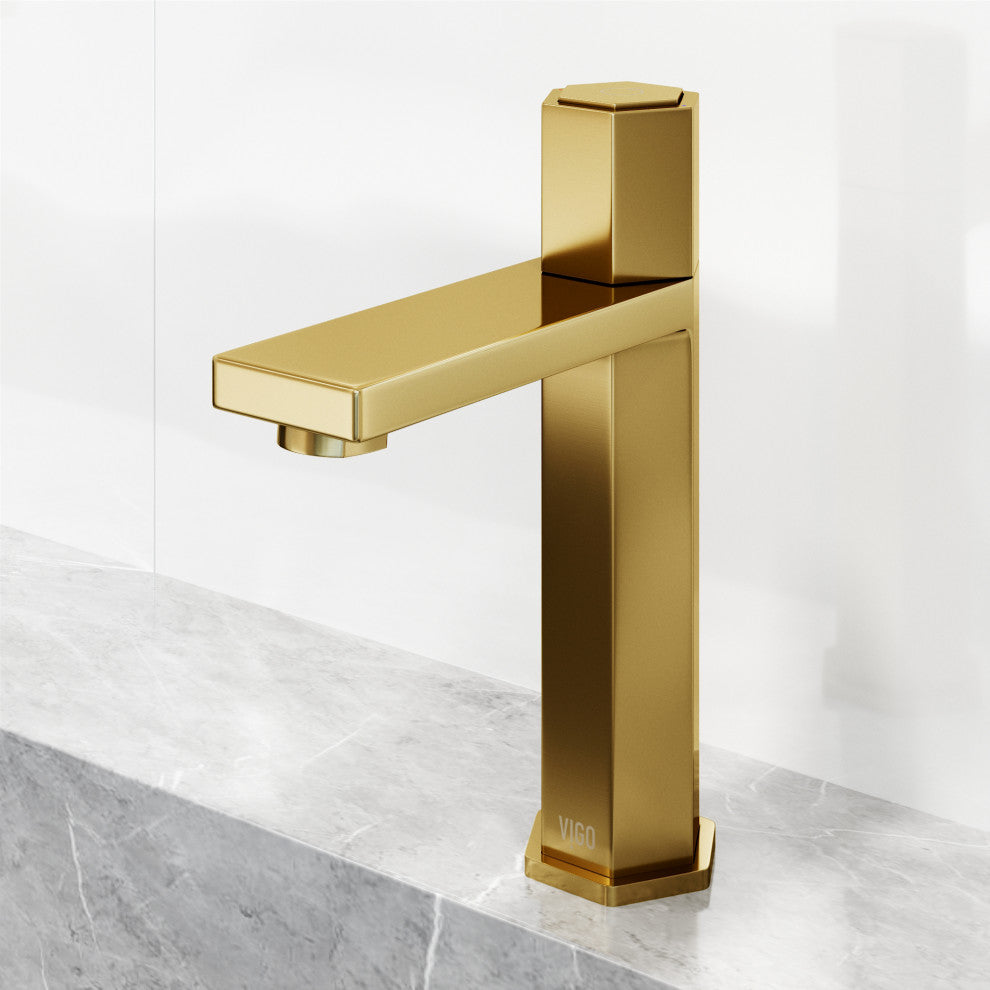 VIGO Nova 8" H Button Operated Single Hole Bathroom Faucet, Matte Brushed Gold, Without Extras