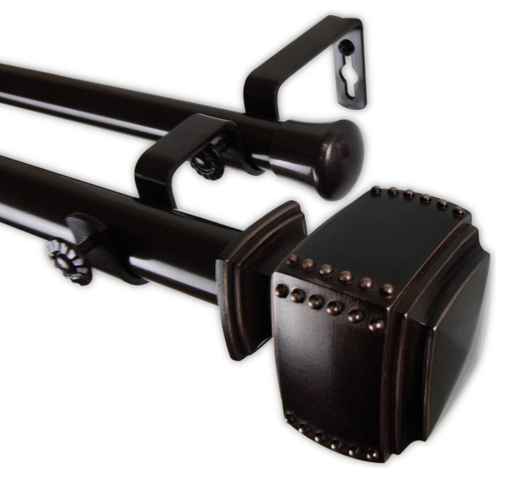 Studded 1" Double Curtain Rod, Black, Bronze, 120"-170"