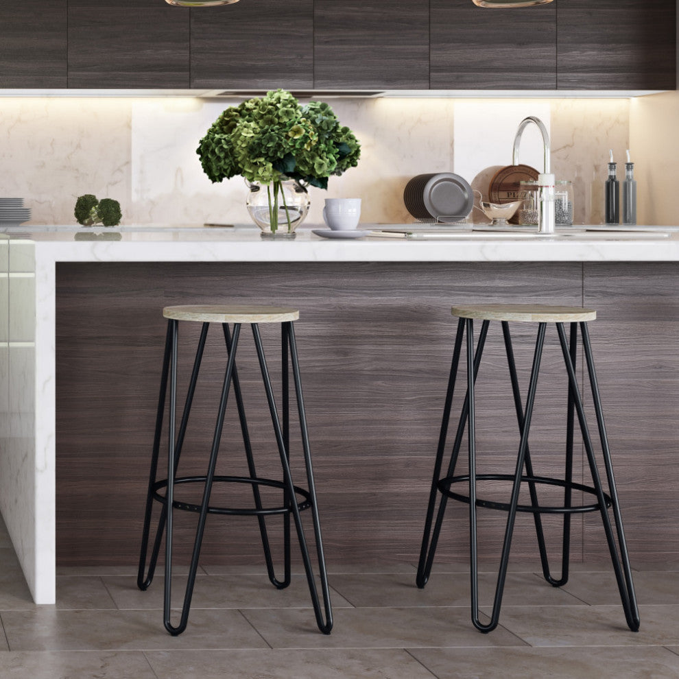 Simeon 30 inch Metal Bar Stool with Wood Seat