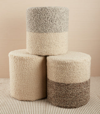 Micco Ombre Cylinder Pouf, Light Gray/Cream