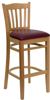 Vertical Slat Back Wooden Restaurant Barstool, Burgundy