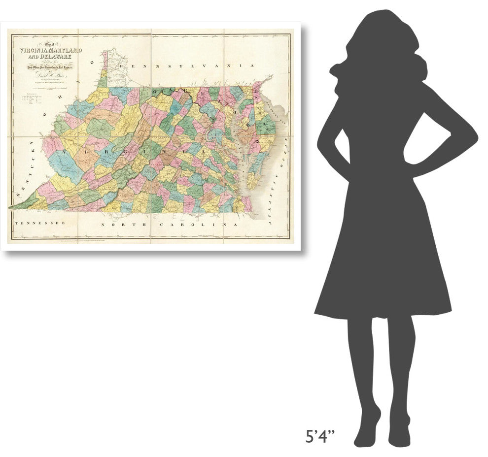 "Map of Virginia, Maryland and Delaware, 1839" Print by David H. Burr, 46"x35"