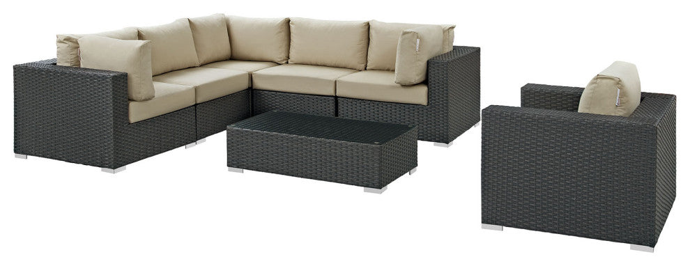 Canvas Antique Beige Sojourn 7 Piece Outdoor Patio Sunbrella Sectional Set