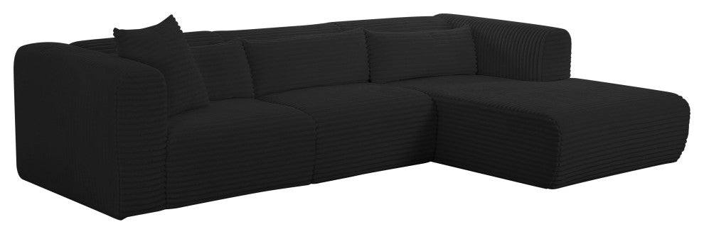 Tarra Fluffy Oversized Corduroy Modular Sectional, Black, Right Arm Facing