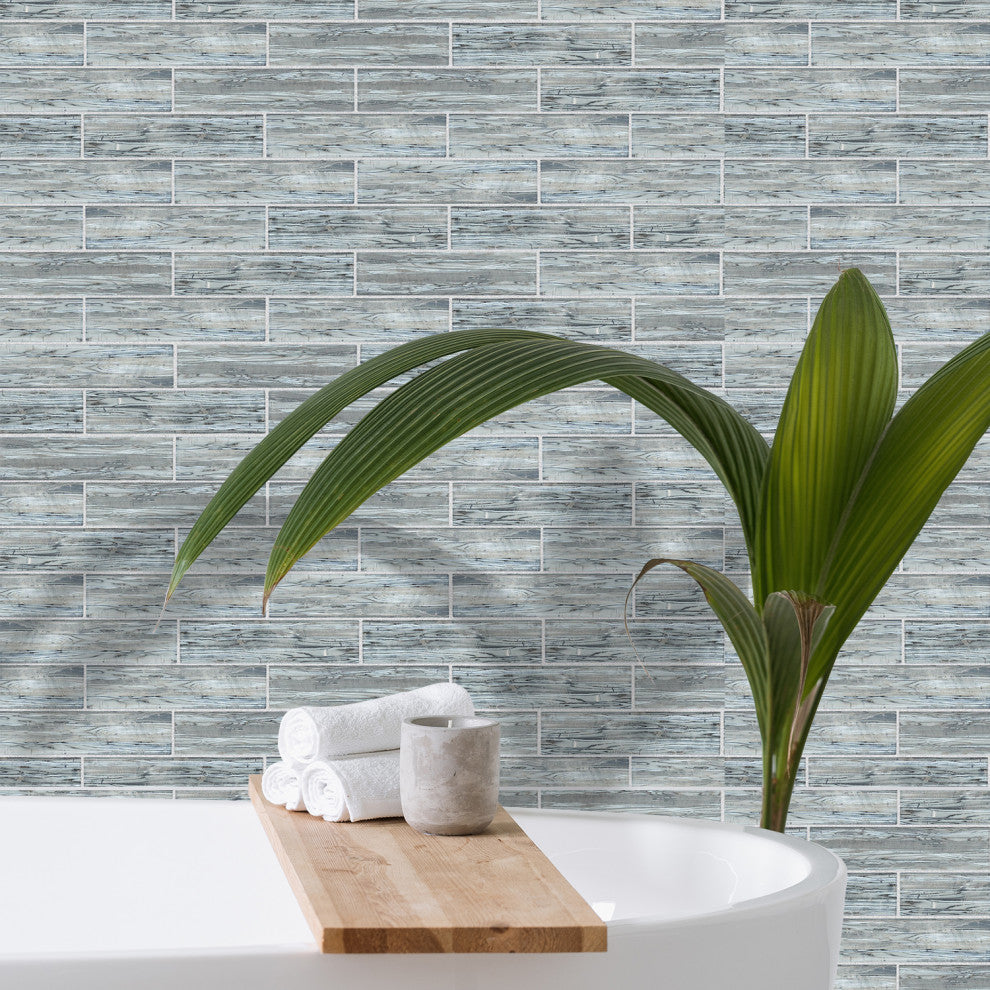Sonnagh 3"x12" Laminated Glass Mosaic Wall Tile, Wood Grain, Box of 40