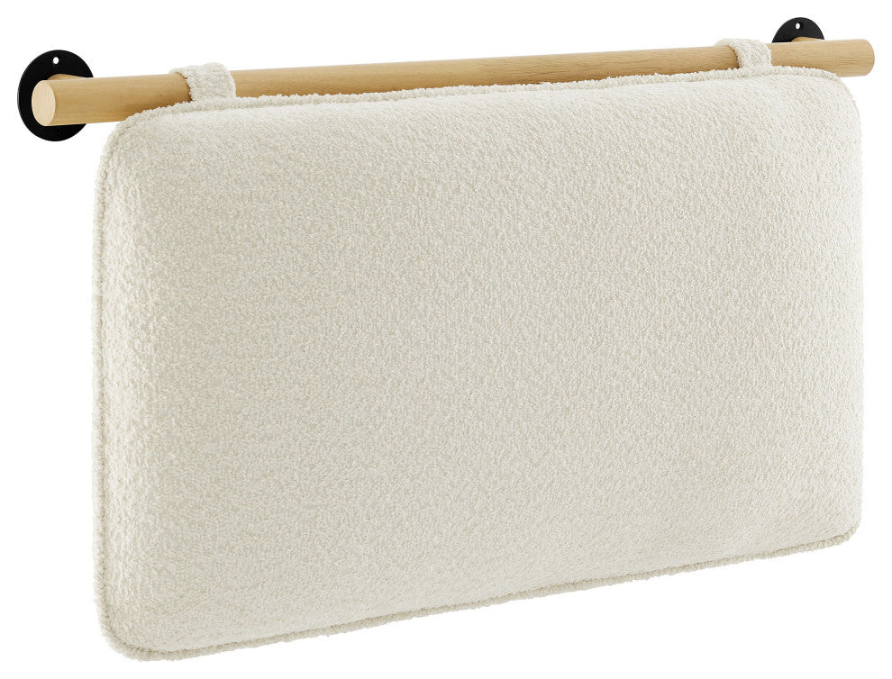 Anela Wall-Mounted Chenille Upholstered Twin Headboard, Cream Natural