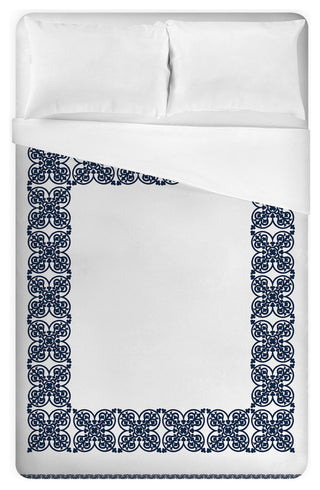 Blue Medallion Border King Brushed Poly Duvet Cover