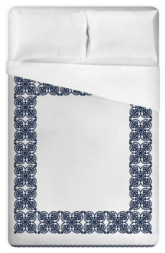 Blue Medallion Border King Brushed Poly Duvet Cover