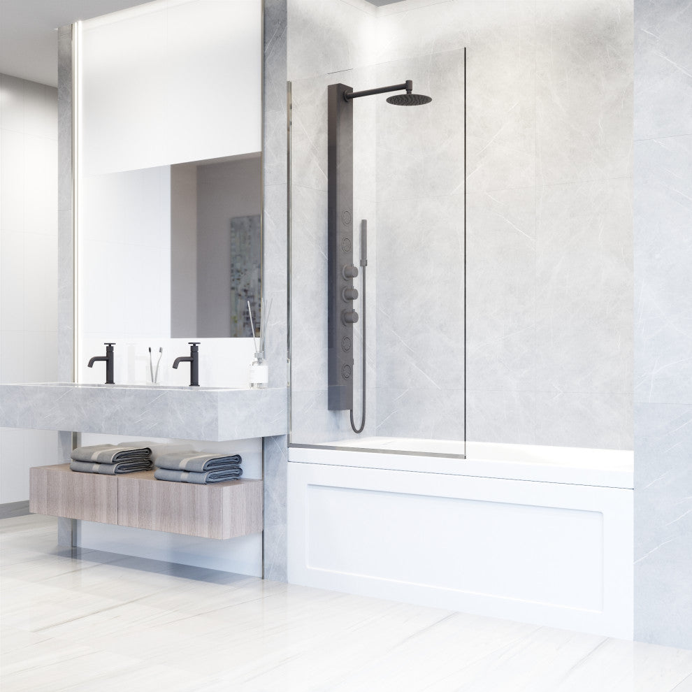 VIGO Zenith Frameless Fixed, Chrome, Tub Screen, 34" W X 62" H, Clear Glass