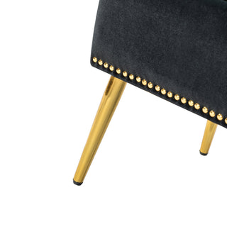 Button-tufted Storage Bench with Nailhead Trim, Black