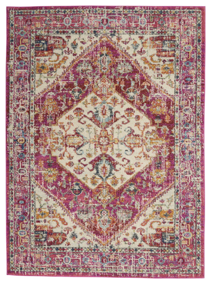 5' X 7' Pink And Ivory Power Loom Area Rug
