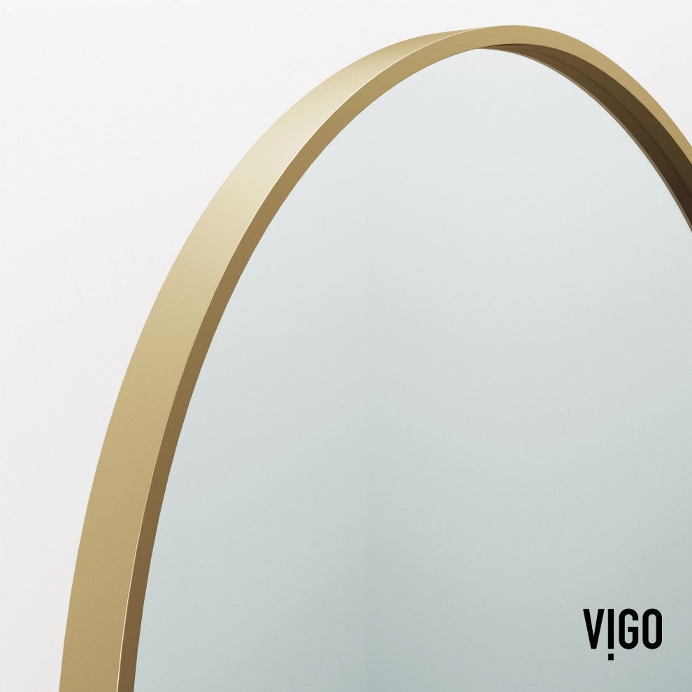 VIGO Arden 34" W x 78" H Framed Fixed Shower Screen, Matte Brushed Gold, Clear Glass