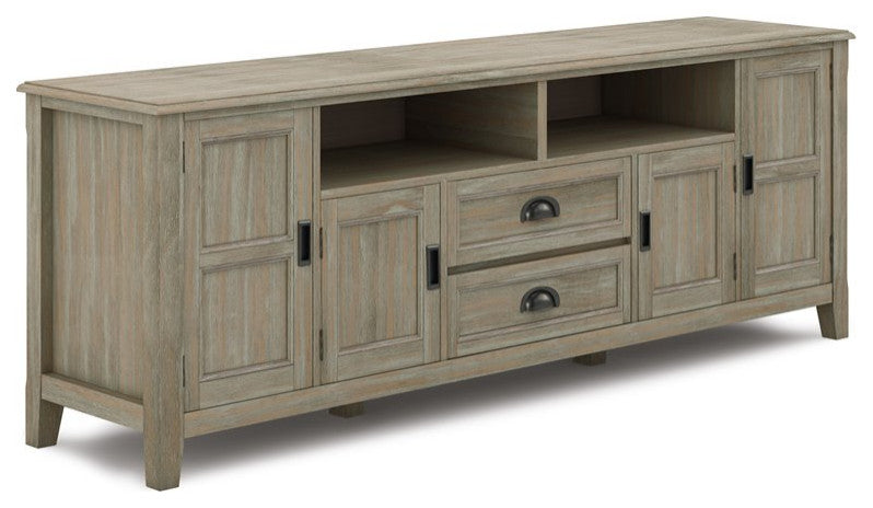Solid Wood 72 Inch Tv Media Stand In Distressed Grey For Tvs Up To 80 Inches