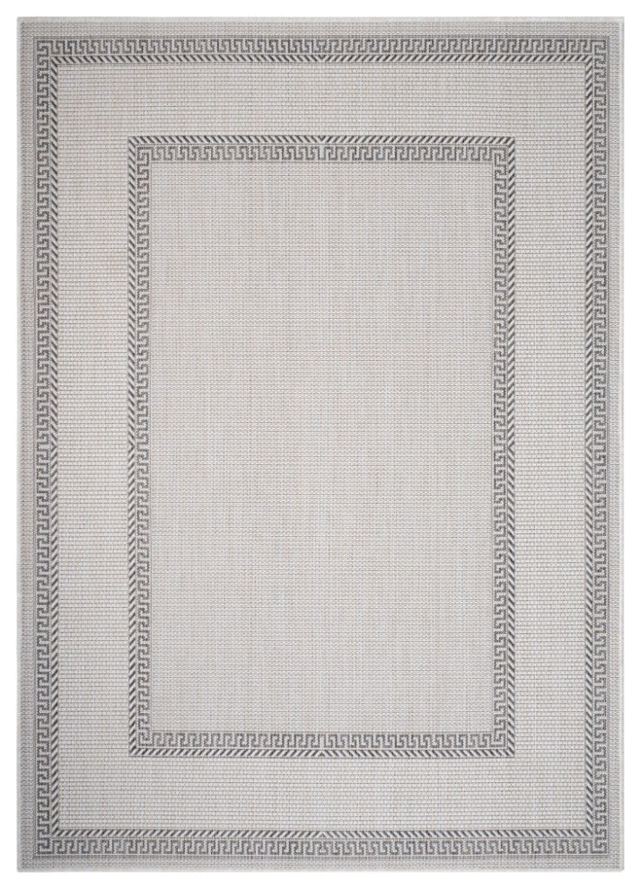 8" x 10' Cream Double Border Indoor Outdoor Area Rug