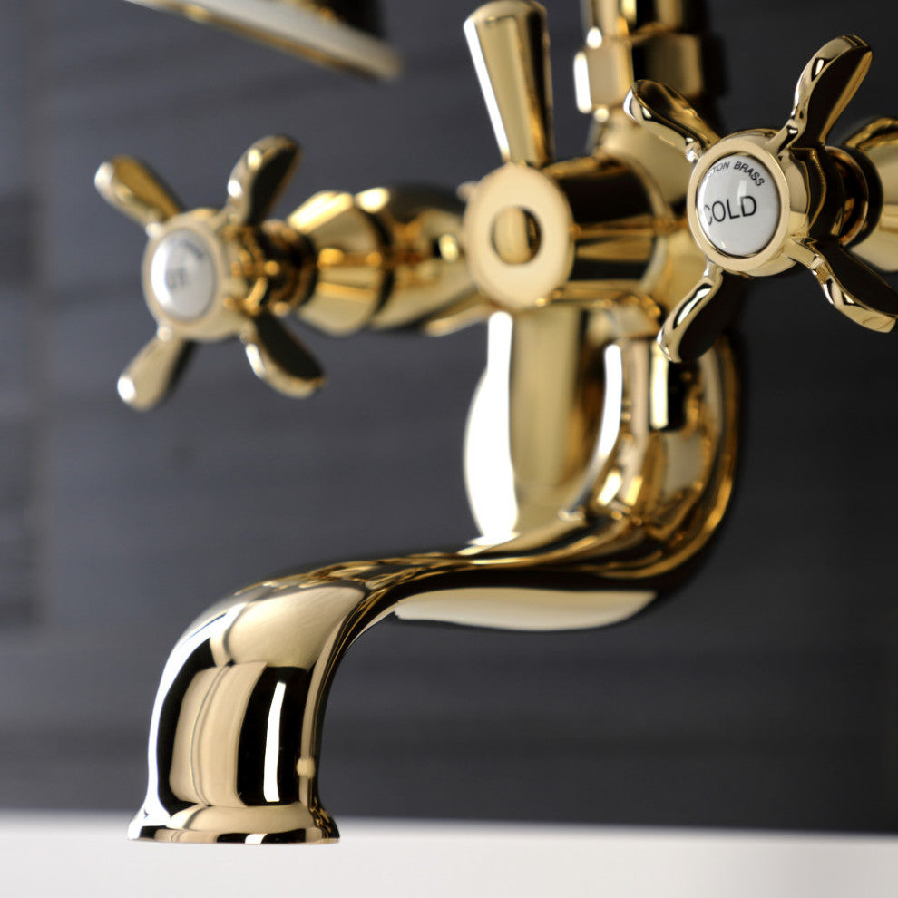 KS246PB Wall Mount Clawfoot Tub Faucet With Hand Shower, Polished Brass