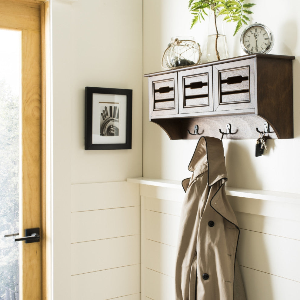 Safavieh Leon Hanging 3 Drawer Wall Rack, Honey