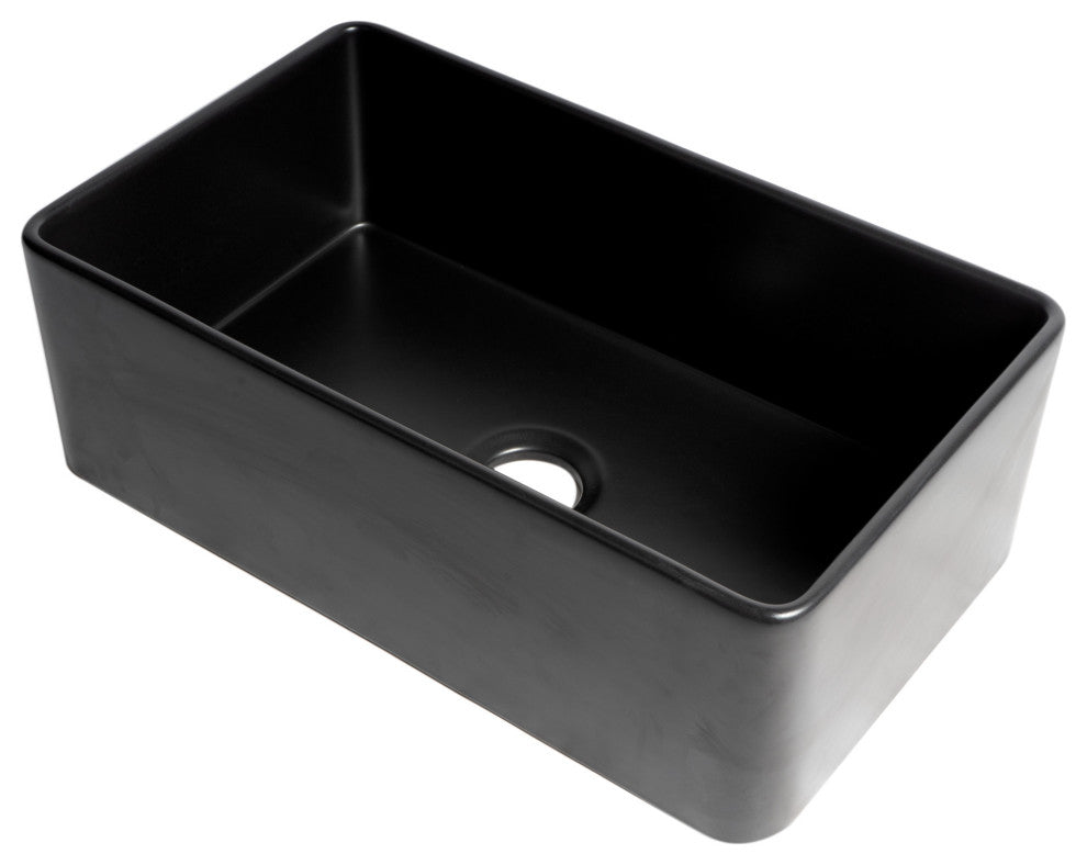 Smooth Apron Fireclay Farm Sink, Black Matte, 30"x18", Single Bowl