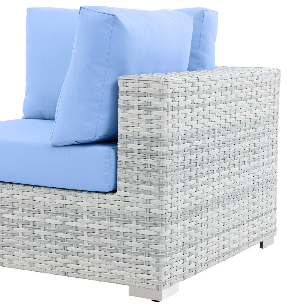 Lounge Chair, Rattan, Wicker, Gray Blue, Modern, Outdoor Patio Cafe Bistro