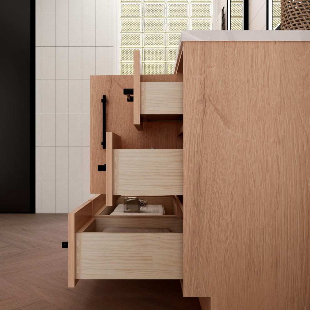 Victoria 84" Solid Wood Bath Vanity, Double Sink, Red Oak