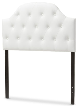 Morris White Faux Leather Button-Tufted Scalloped Twin Size Headboard
