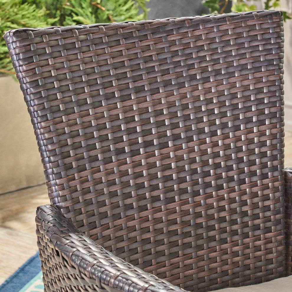 GDF Studio 3-Piece Land Outdoor Bistro Set, Teak/Multi Brown/Beige