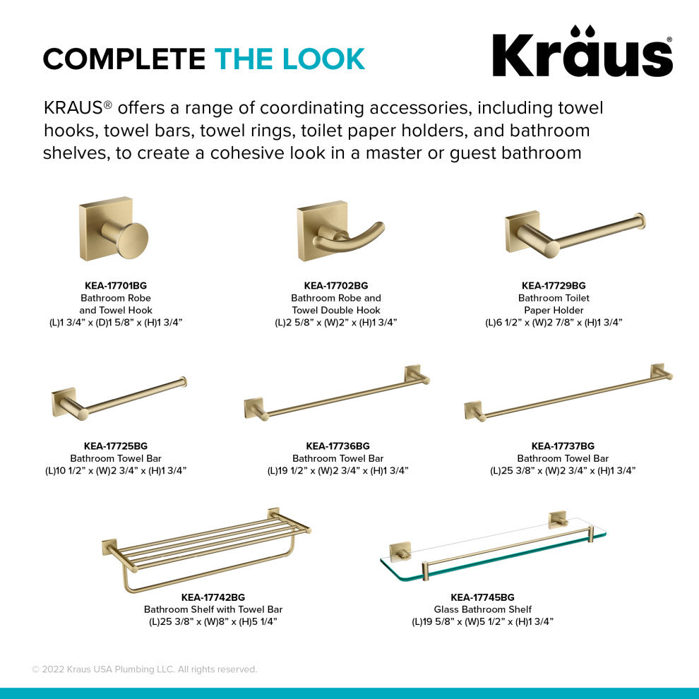 Ventus Bathroom Robe Towel Double Hook, Brushed Gold