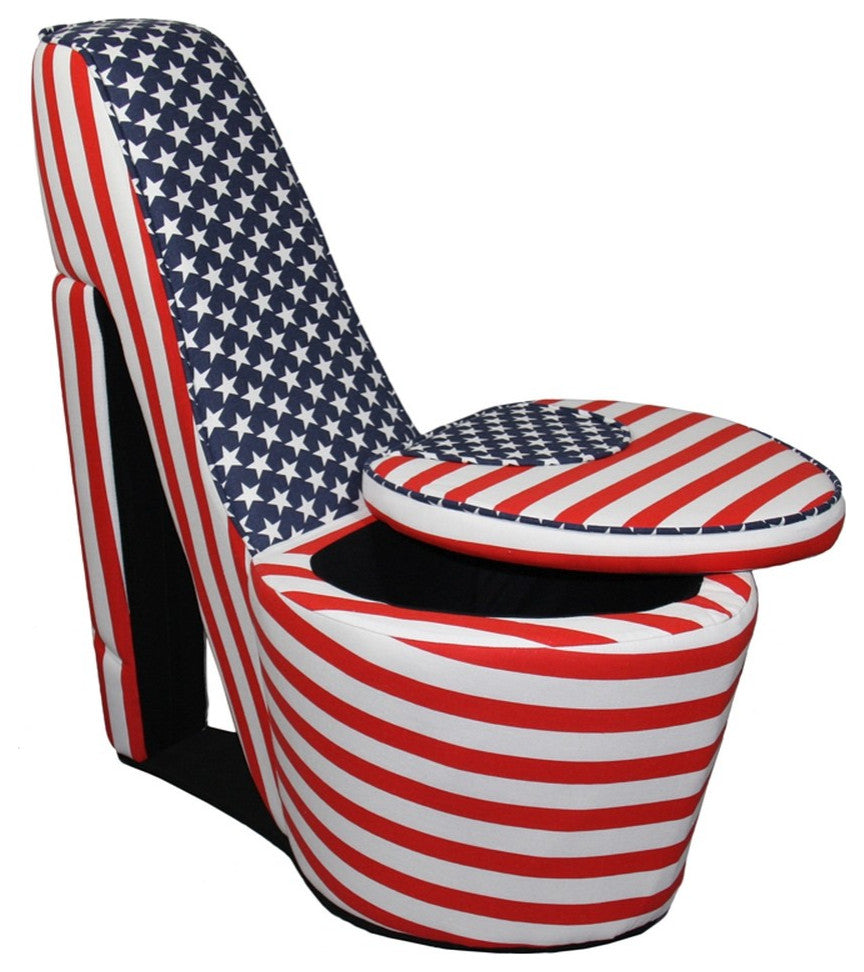 Red White and Blue Patriotic Print 3 High Heel Shoe Storage Chair