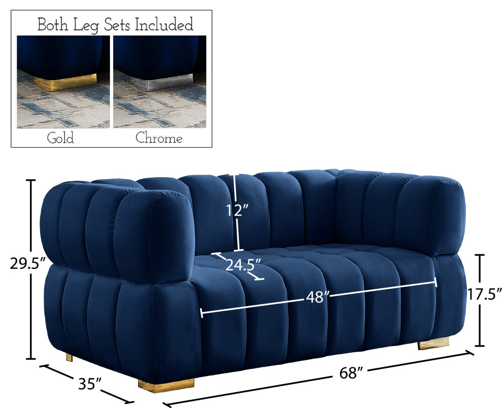 Gwen Velvet Upholstered Chair, Navy, Loveseat