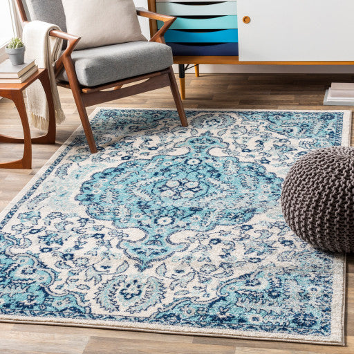Surya Sunderland SUN-2310 6'7"x9' Rug, Aqua/Navy/White/Light Gray