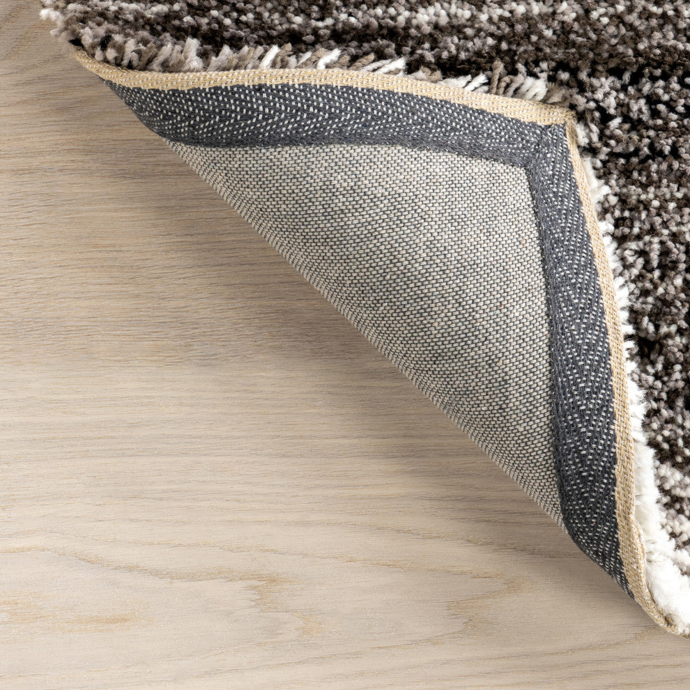 Nuloom Hand-Tufted Striped Shaggy Plush Shag Rug, Grey Multicolor 2'6"x8'Runner
