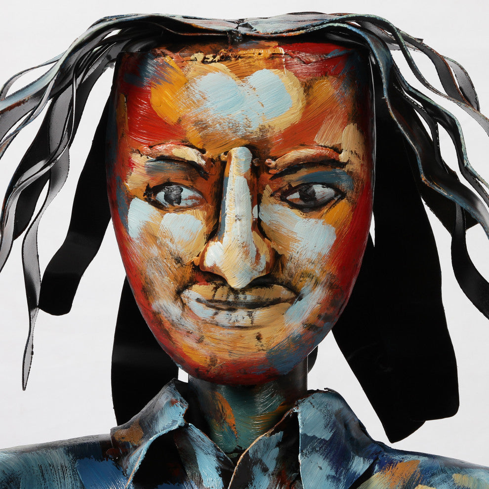 "Homme" Iron Hand-Painted Colorful Art Sculpture, Multi Color, The Pianist
