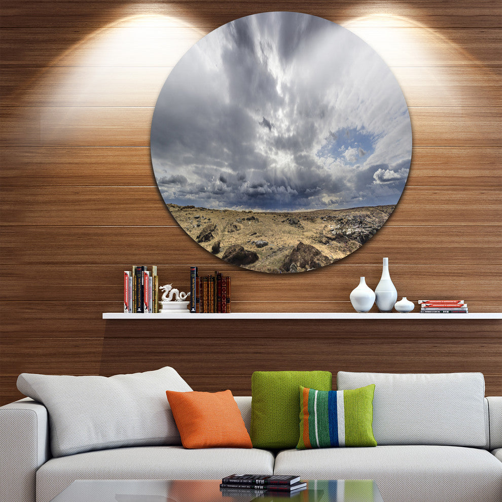 Sky And Stones Under Dark Clouds, Landscape Round Wall Art, 23"
