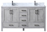 Jacques 60" Distressed Gray Double Vanity Cabinet Carrara Marble Top Sinks