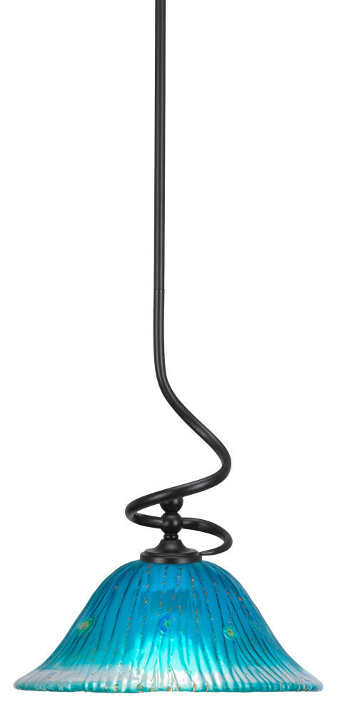 Capri 1-Light Mini Pendant with Hang Straight Swivel, Matte Black/Teal Crystal