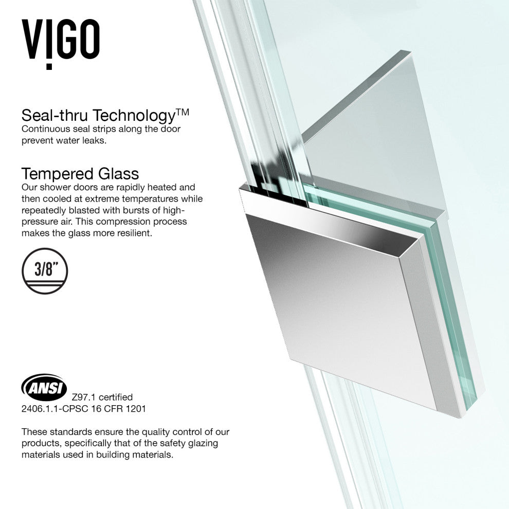 VIGO Piedmont Frameless Hinged Neo-Angle Shower Enclosure, Chrome, 38" D X 38" W, Without Base