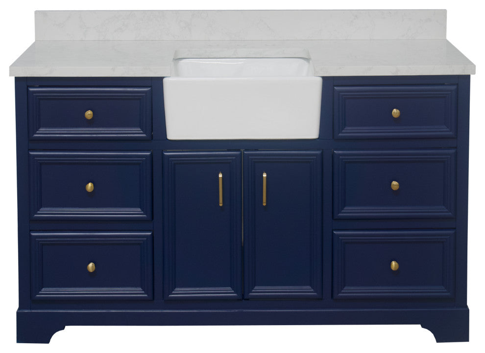 Zelda 60" Bathroom Vanity, Royal Blue, Engineered Carrara, Single