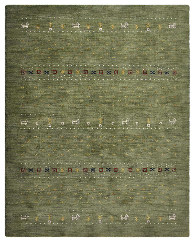 HAND KNOTTED LOOM WOOL ECO-FRIENDLY AREA RUGS - Rectangle, Green, Contemporary