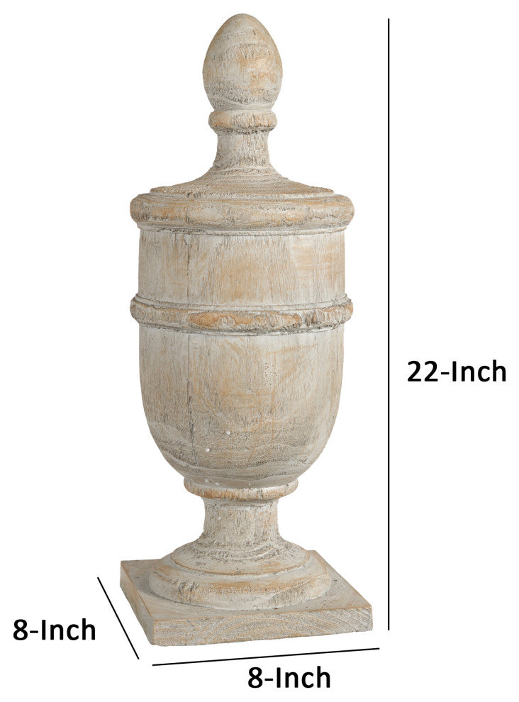 Benzara BM285582 22" Accent Decor Statuette, Turned Finial Design, Off White